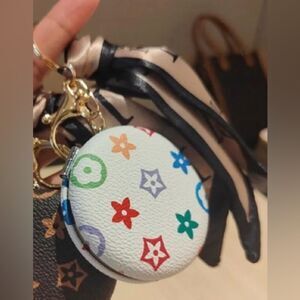 Super cuter cosmetic mirror bag charm/keychain NWT tan and whit available